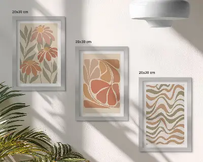 Set 3 slike u okviru s motivom pastelnog cvijeća i apstraktnih uzoraka