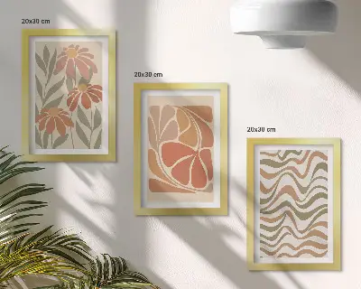 Set 3 slike u okviru s motivom pastelnog cvijeća i apstraktnih uzoraka