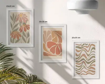 Set 3 slike u okviru s motivom pastelnog cvijeća i apstraktnih uzoraka