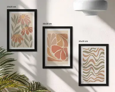 Set 3 slike u okviru s motivom pastelnog cvijeća i apstraktnih uzoraka