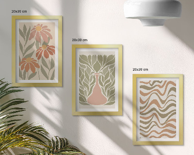 Komplet slika u okviru Pastelne cvjetne ilustracije valovite apstrakcije