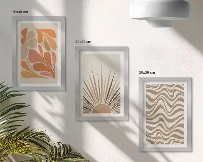 Sun boho pastelni apstraktni oblici set od 3 slike u okviru