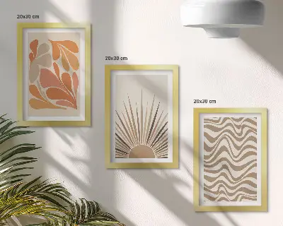 Sun boho pastelni apstraktni oblici set od 3 slike u okviru