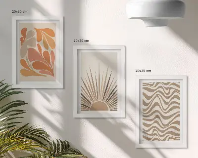 Sun boho pastelni apstraktni oblici set od 3 slike u okviru