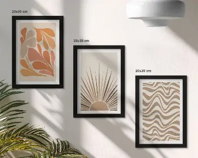 Sun boho pastelni apstraktni oblici set od 3 slike u okviru