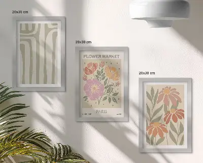 Komplet slika u okviru botanički motivi s motivom pariza u minimalističkom stilu