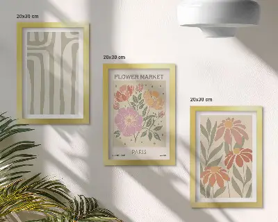 Komplet slika u okviru botanički motivi s motivom pariza u minimalističkom stilu