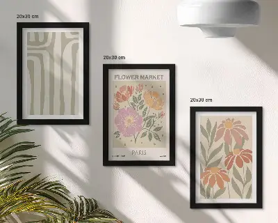 Komplet slika u okviru botanički motivi s motivom pariza u minimalističkom stilu