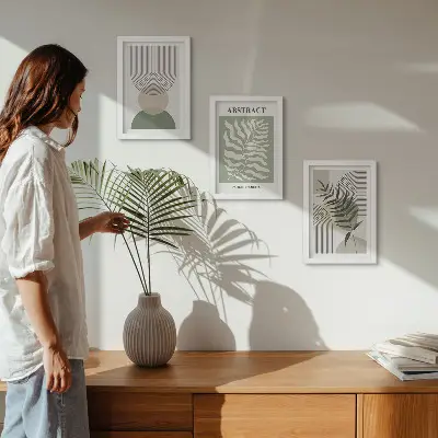 Zidna galerija slika botanički apstrakti u rustikalnom boho stilu