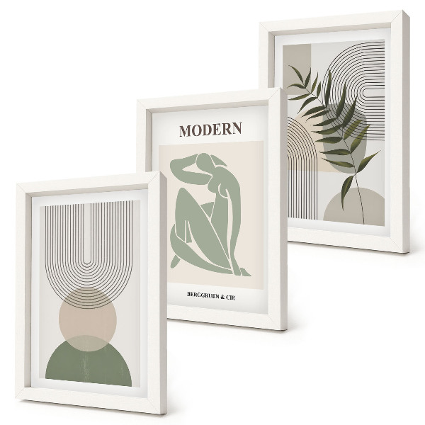 Komplet slika u okviru Elegantna grafika s apstraktnim oblicima i biljkama