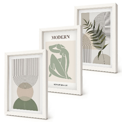 Komplet slika u okviru Elegantna grafika s apstraktnim oblicima i biljkama
