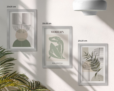 Komplet slika u okviru Elegantna grafika s apstraktnim oblicima i biljkama
