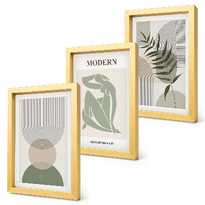 Komplet slika u okviru Elegantna grafika s apstraktnim oblicima i biljkama