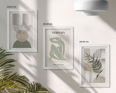 Komplet slika u okviru Elegantna grafika s apstraktnim oblicima i biljkama