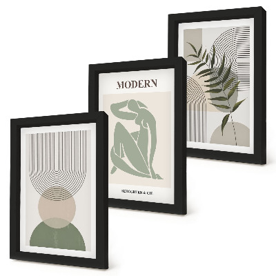 Komplet slika u okviru Elegantna grafika s apstraktnim oblicima i biljkama
