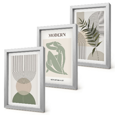 Komplet slika u okviru Elegantna grafika s apstraktnim oblicima i biljkama