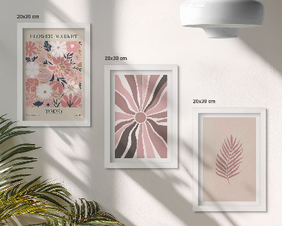 Set 3 slike u okviru Cvjetni uzorci s lišćem i geometrijskim oblicima