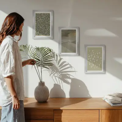 Komplet slika u okviru s motivom valovitih i apstraktnih uzoraka s boho cvijećem