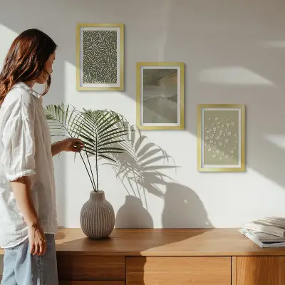 Komplet slika u okviru s motivom valovitih i apstraktnih uzoraka s boho cvijećem