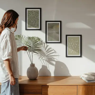 Komplet slika u okviru s motivom valovitih i apstraktnih uzoraka s boho cvijećem