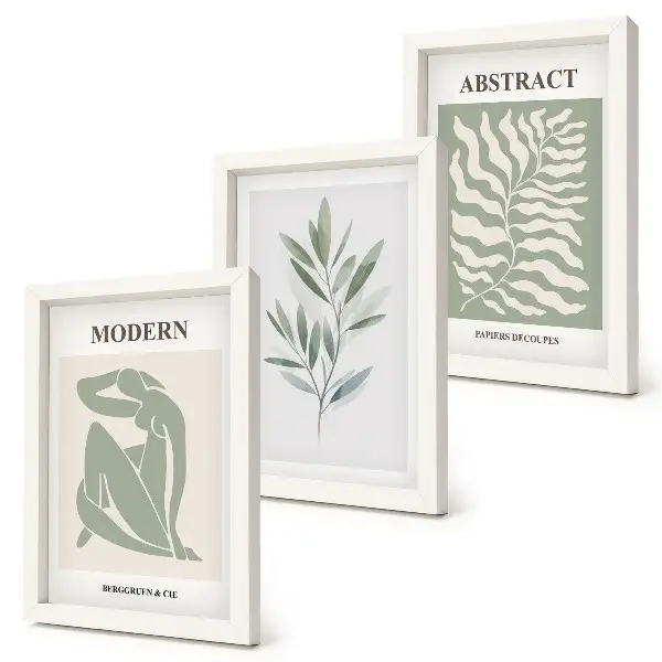 Set 3 slike u okviru Matisse dizajn s akvarel motivima boho biljaka