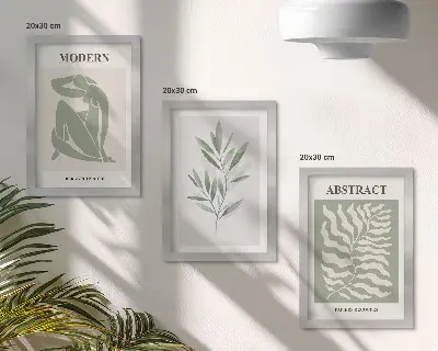 Set 3 slike u okviru Matisse dizajn s akvarel motivima boho biljaka