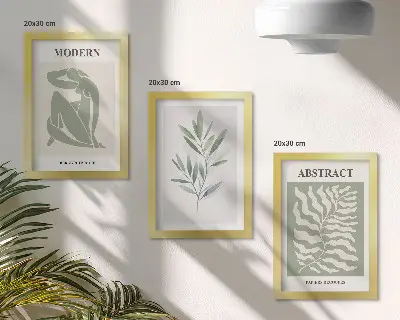 Set 3 slike u okviru Matisse dizajn s akvarel motivima boho biljaka