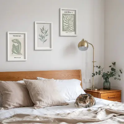 Set 3 slike u okviru Matisse dizajn s akvarel motivima boho biljaka