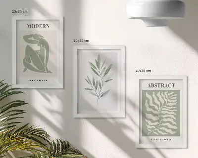 Set 3 slike u okviru Matisse dizajn s akvarel motivima boho biljaka