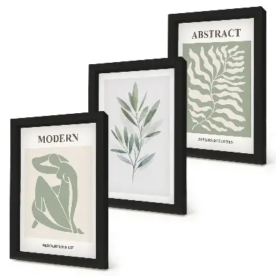 Set 3 slike u okviru Matisse dizajn s akvarel motivima boho biljaka