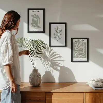 Set 3 slike u okviru Matisse dizajn s akvarel motivima boho biljaka
