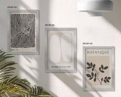 Komplet slika u okviru cvjetni uzorci i minimalističke linije u neutralnim bojama
