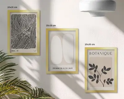 Komplet slika u okviru cvjetni uzorci i minimalističke linije u neutralnim bojama
