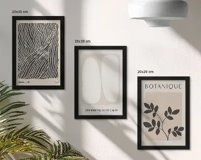 Komplet slika u okviru cvjetni uzorci i minimalističke linije u neutralnim bojama