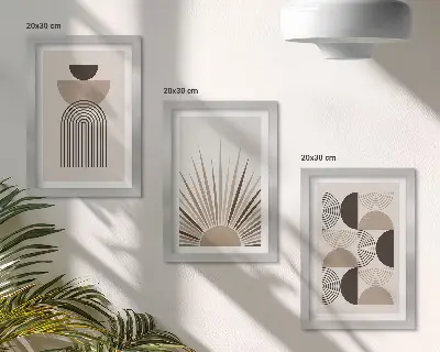 Set od 3 slike u okviru apstraktni oblici u nijansama bež i smeđe boje