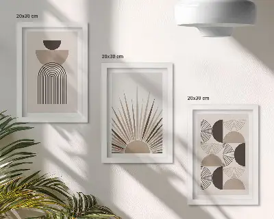 Set od 3 slike u okviru apstraktni oblici u nijansama bež i smeđe boje