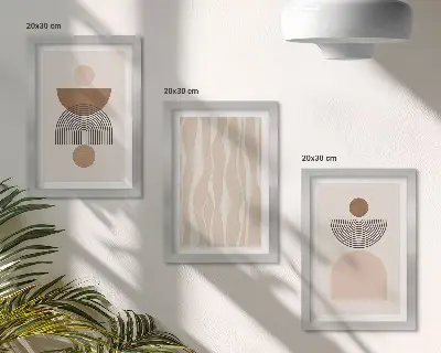 Komplet slika u okviru apstraktni oblici u nijansama smeđe i bež boje
