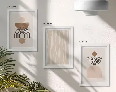 Komplet slika u okviru apstraktni oblici u nijansama smeđe i bež boje