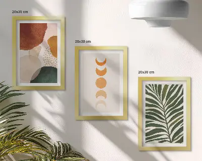 Apstraktni oblici u toplim bojama i lišće set od 3 slike u okviru