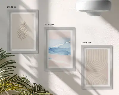 Set 3 slike u okviru motivi lišća i valova u nijansama bež i plave boje
