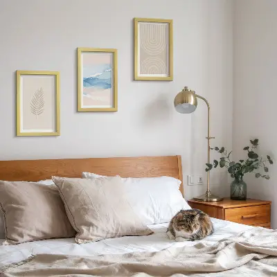 Set 3 slike u okviru motivi lišća i valova u nijansama bež i plave boje