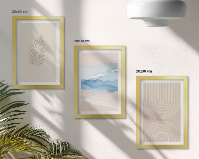 Set 3 slike u okviru Lišće i valovi u nijansama bež i plave