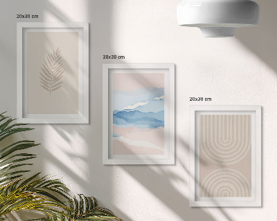 Set 3 slike u okviru Lišće i valovi u nijansama bež i plave