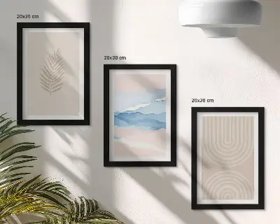 Set 3 slike u okviru motivi lišća i valova u nijansama bež i plave boje