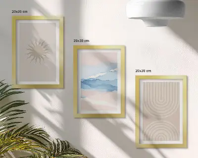 Komplet slika u okviru s motivom sunca, valova i apstraktnih linija u pastelnim bojama