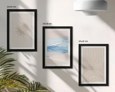 Komplet slika u okviru s motivom sunca, valova i apstraktnih linija u pastelnim bojama