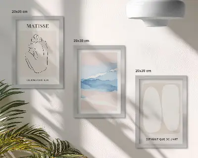 Set od 3 slike u okviru apstraktni oblici i nježne boje u stilu Matissea