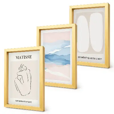 Set od 3 slike u okviru apstraktni oblici i nježne boje u stilu Matissea