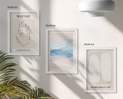 Set od 3 slike u okviru apstraktni oblici i nježne boje u stilu Matissea