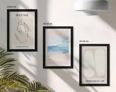 Set od 3 slike u okviru apstraktni oblici i nježne boje u stilu Matissea